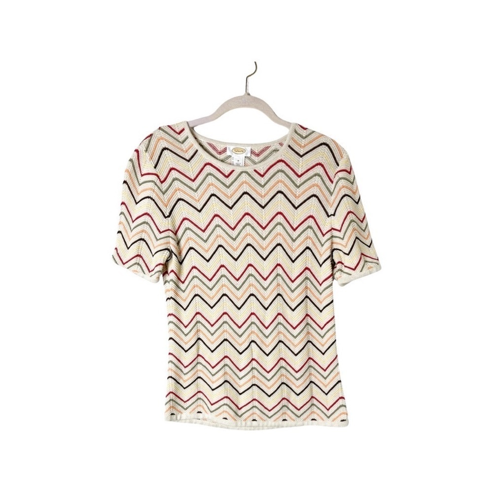 Talbots Vintage Chevron Design Tight Crochet Knit Top Size Medium linen/cotton